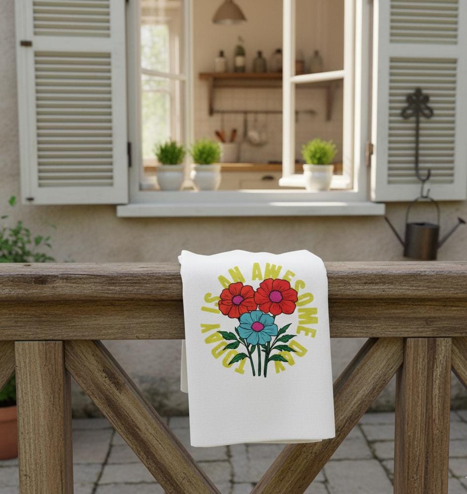 Floral Hand Towel | Bright Flowers, Positive Quote