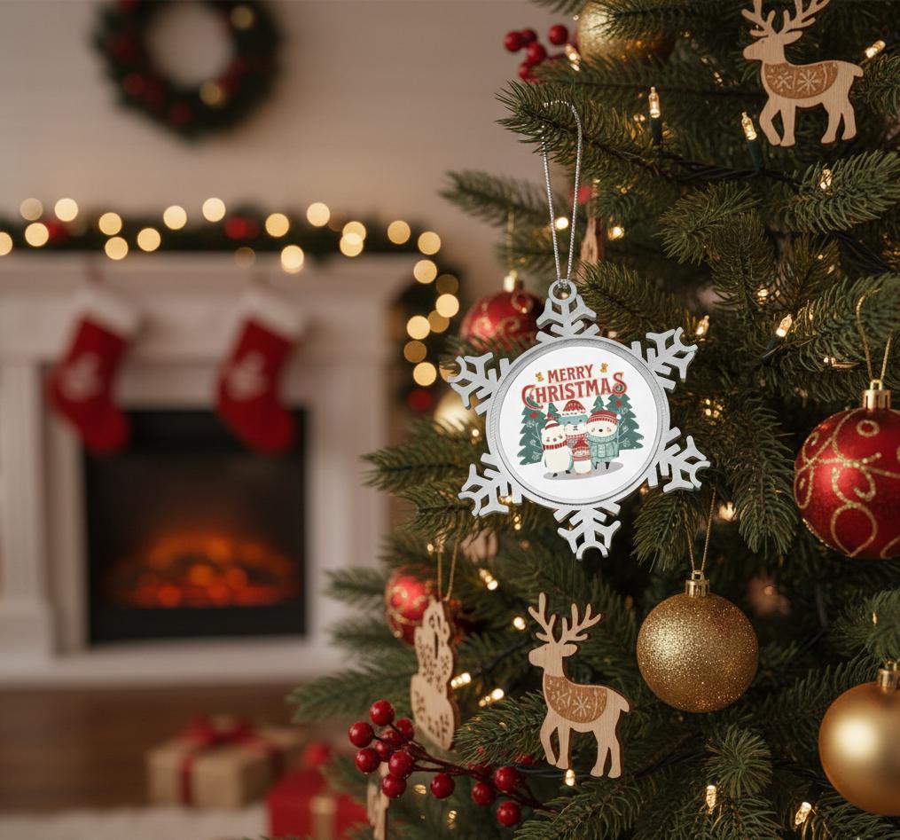 Pewter Snowflake Ornament | Merry Christmas Holiday Decoration