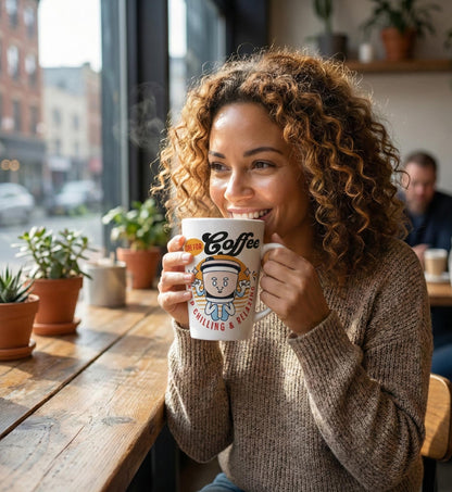 Latte Mug | 12oz White Ceramic Coffee Cup, Chill & Relax