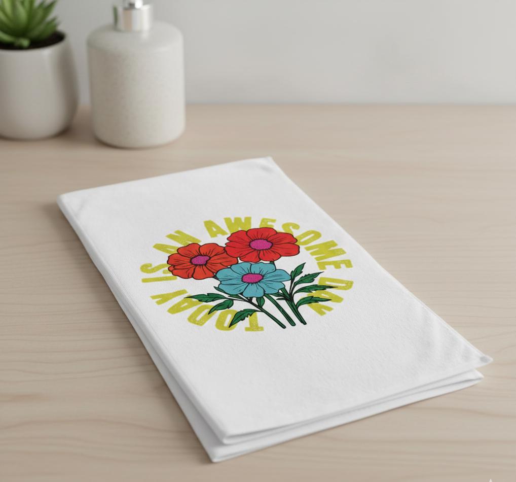 Floral Hand Towel | Bright Flowers, Positive Quote