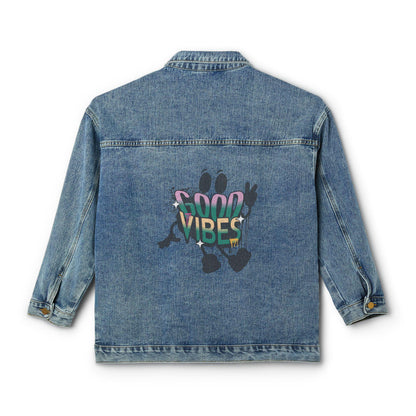 Oversized Denim Jacket | Retro Good Vibes Graphic, Relaxed Fit