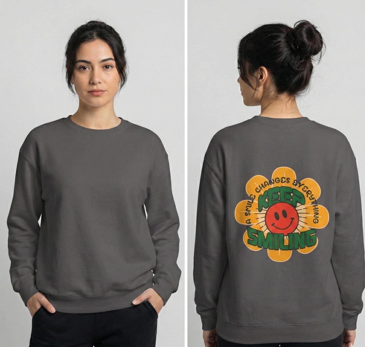 Retro 70s Smiley Flower Graphic Sweatshirt | Cozy Crewneck