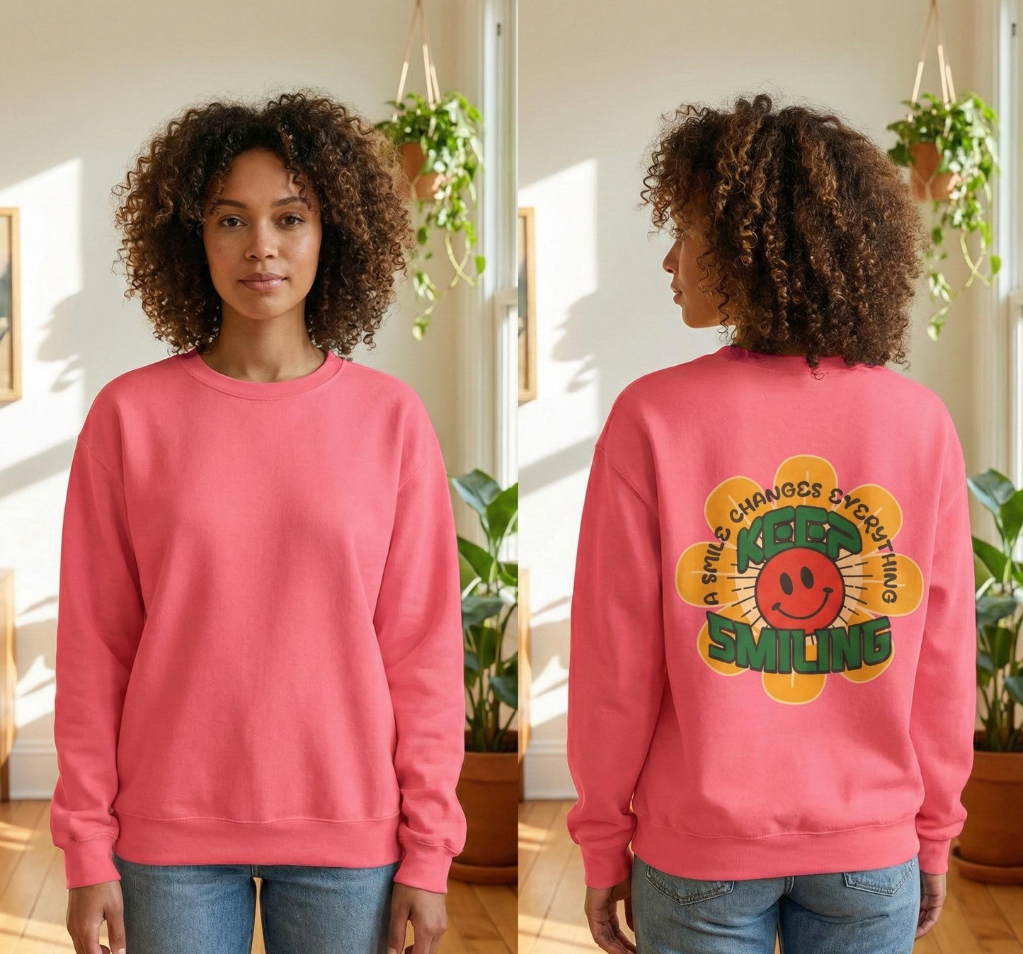 Retro 70s Smiley Flower Graphic Sweatshirt | Cozy Crewneck