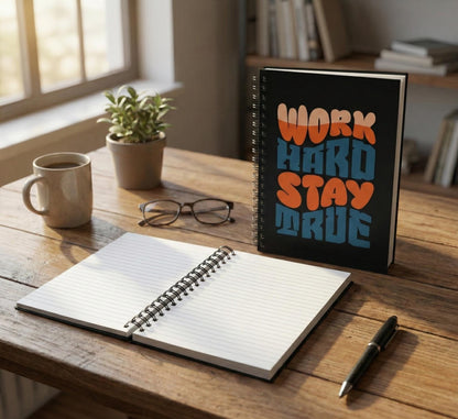 Work Hard Stay True Spiral Journal | Retro Typography, Motivational Notebook | Tall, Spiral-Bound Notebook