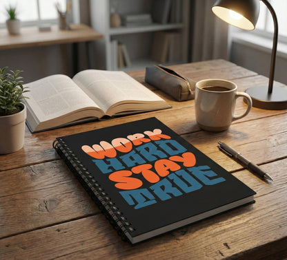 Work Hard Stay True Spiral Journal | Retro Typography, Motivational Notebook | Tall, Spiral-Bound Notebook