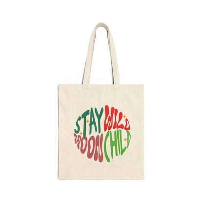 Stay Wild Moon Child Tote Bag | Retro Cotton Canvas