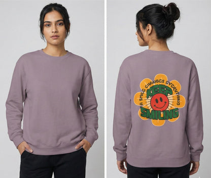Retro 70s Smiley Flower Graphic Sweatshirt | Cozy Crewneck