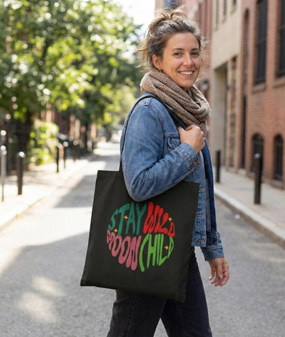 Stay Wild Moon Child Tote Bag | Retro Cotton Canvas