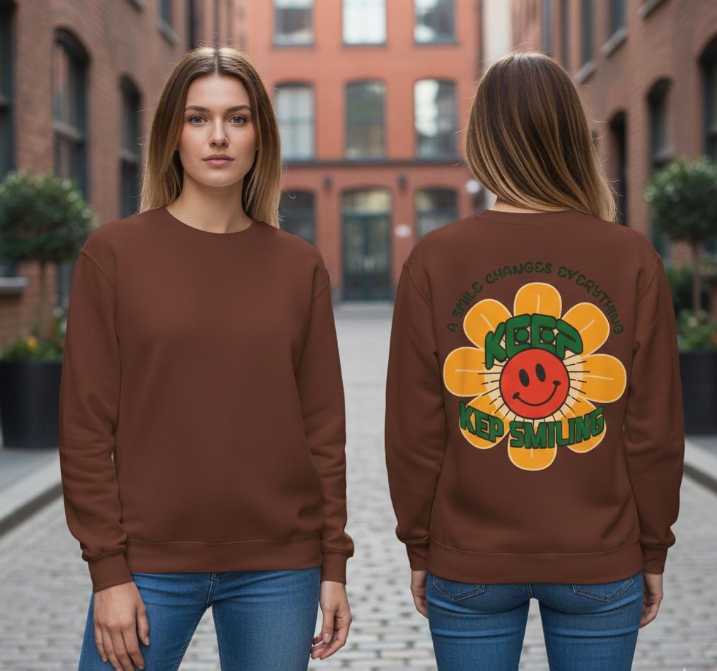 Retro 70s Smiley Flower Graphic Sweatshirt | Cozy Crewneck