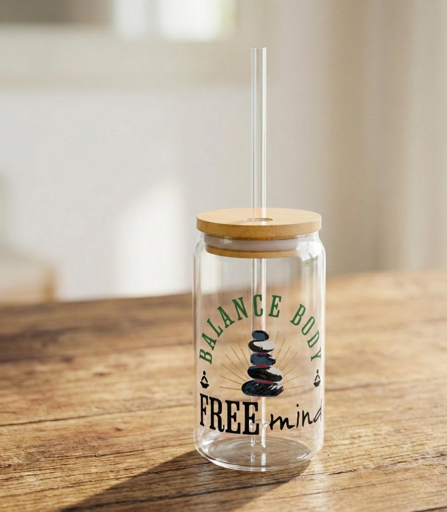 Balance Body Sipper Glass | Bamboo Lid, Tritan Straw (16oz)