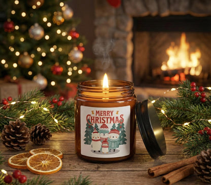 Merry Christmas Snowman Family Candle | Warm Light, Gentle Fragrance, and a Little Holiday Cheer