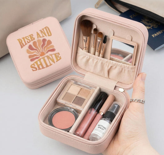 Rise and Shine Jewelry Travel Case | Compact Blush Pink Organizer