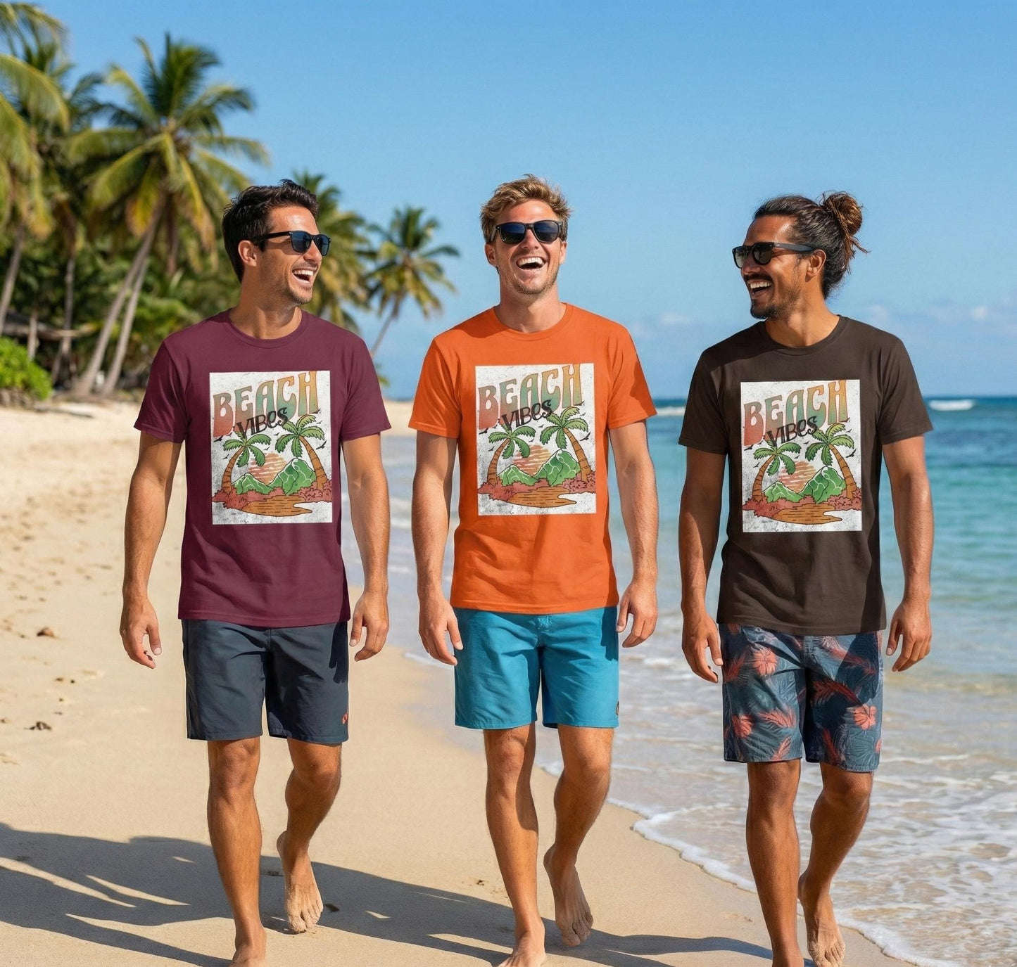Beach Vibes Palm Trees Tee | Retro Sunset Surf Graphic | Soft, Classic-Fit Tee