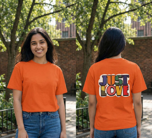 Just Love T-Shirt | Retro Rainbow Typography, Positive Message | Classic Crew-Neck Tee