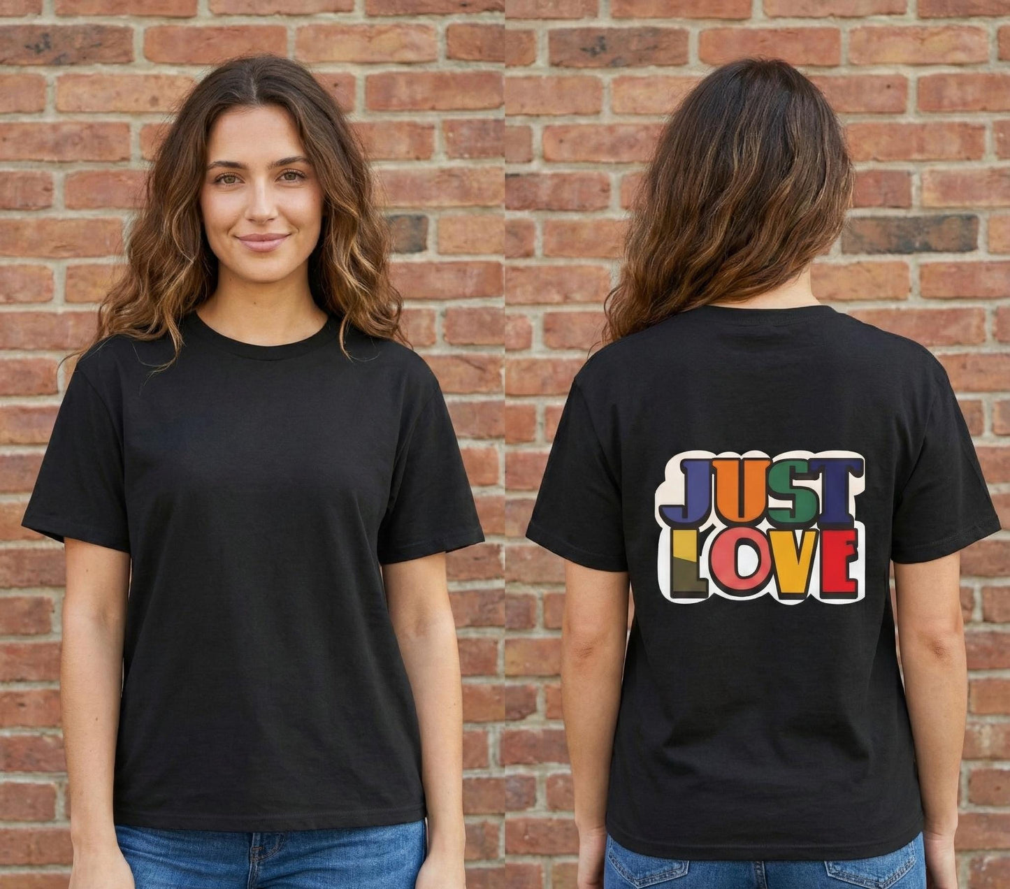 Just Love T-Shirt | Retro Rainbow Typography, Positive Message | Classic Crew-Neck Tee