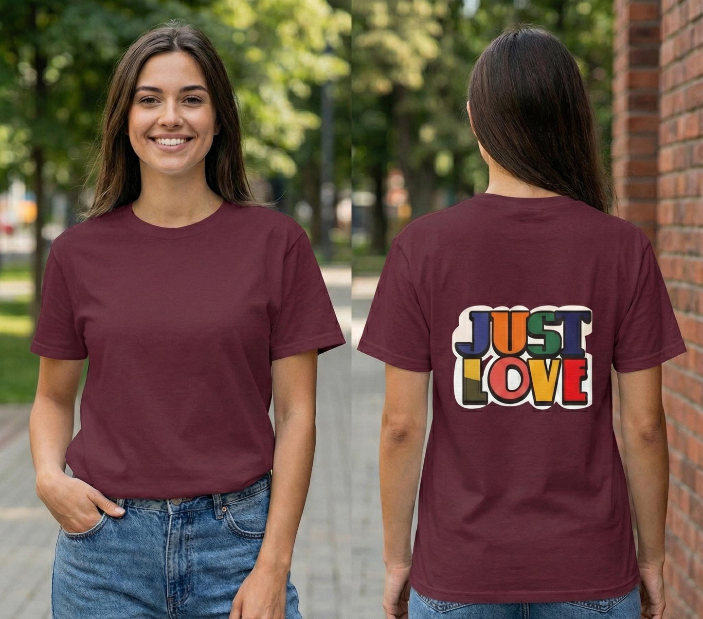 Just Love T-Shirt | Retro Rainbow Typography, Positive Message | Classic Crew-Neck Tee