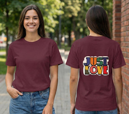 Just Love T-Shirt | Retro Rainbow Typography, Positive Message | Classic Crew-Neck Tee