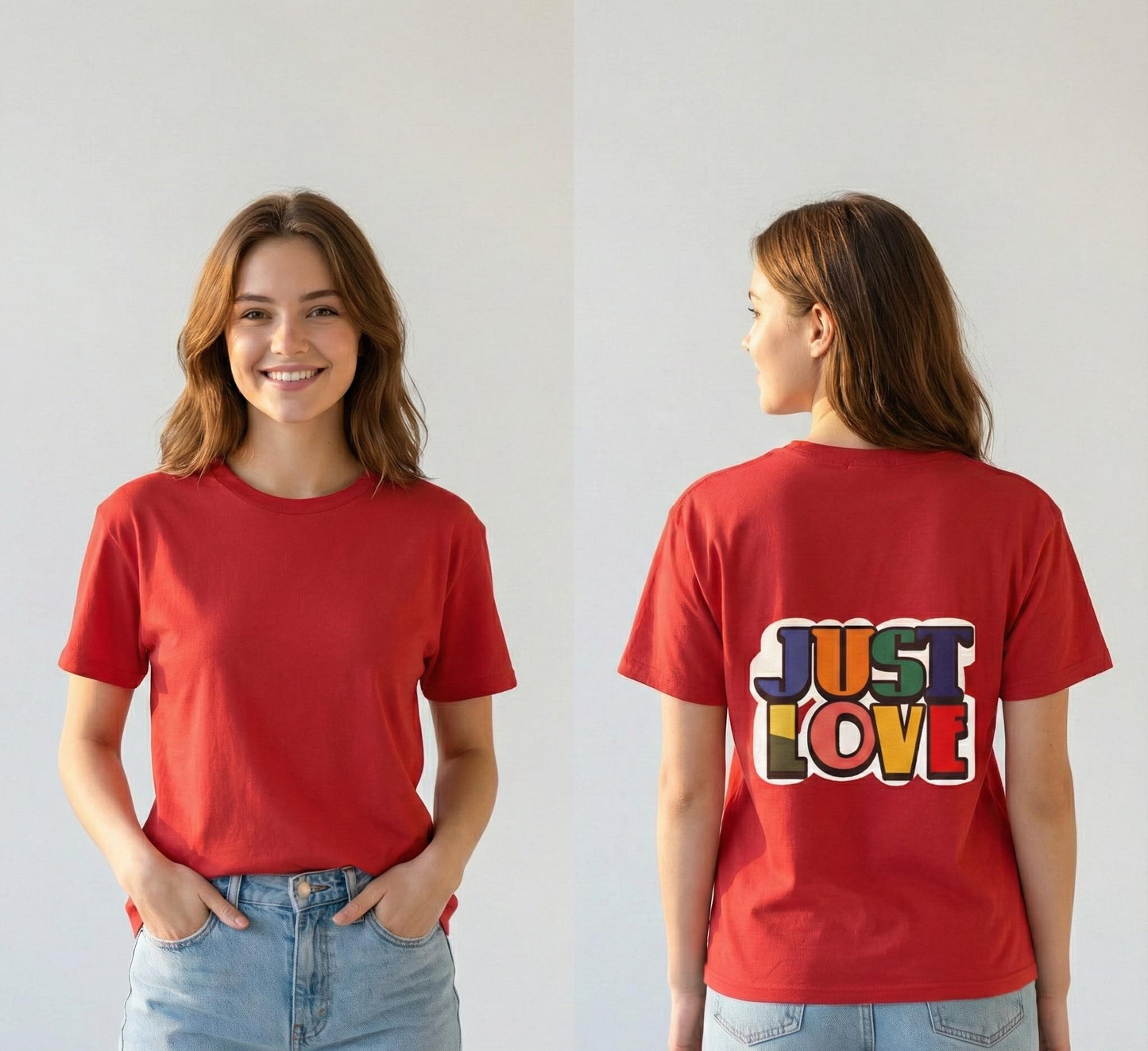 Just Love T-Shirt | Retro Rainbow Typography, Positive Message | Classic Crew-Neck Tee