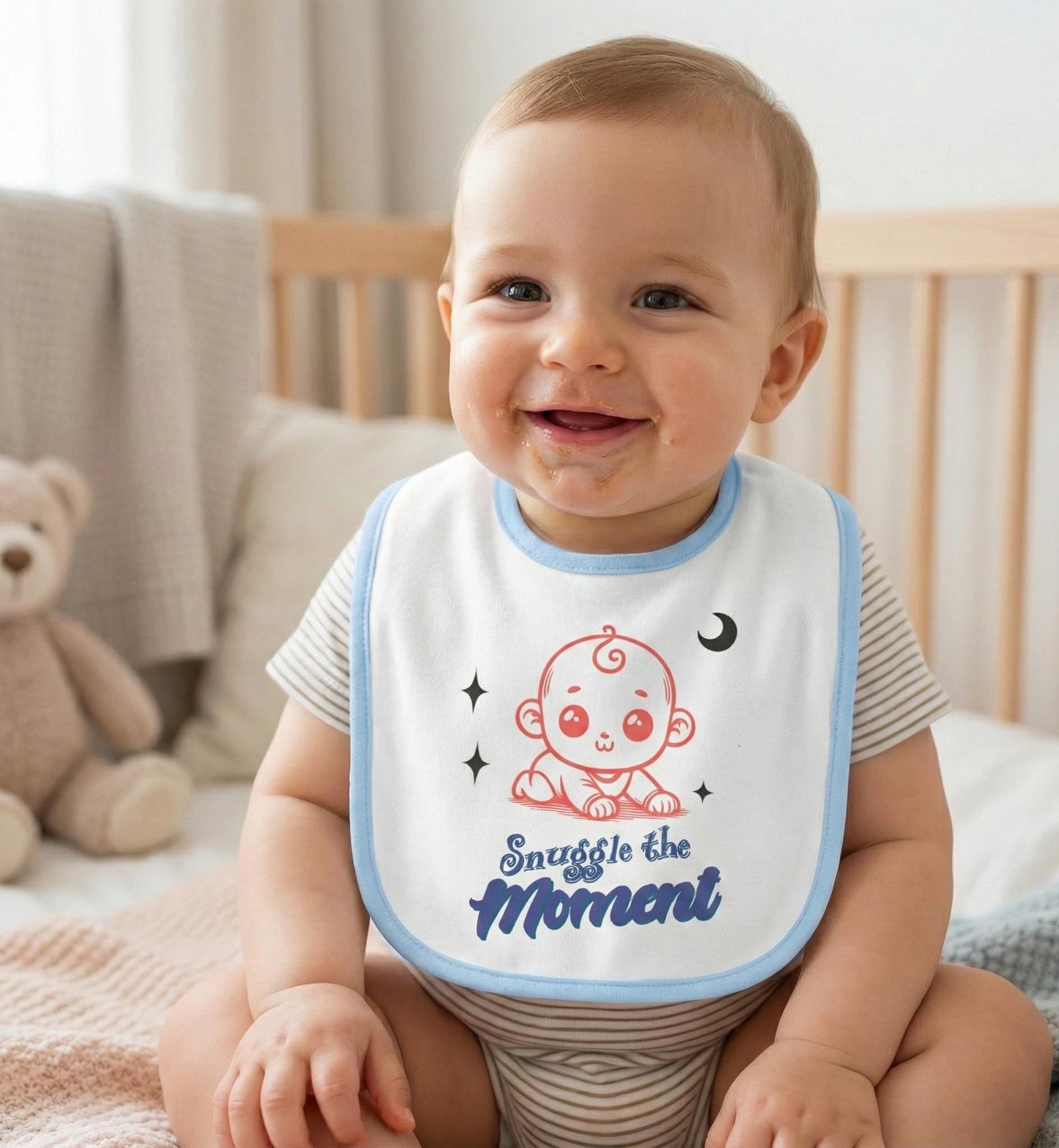 Snuggle the Moment baby bib | Contrast Trim Jersey Bib | Soft, Simple, and Quietly Sweet Baby Bib