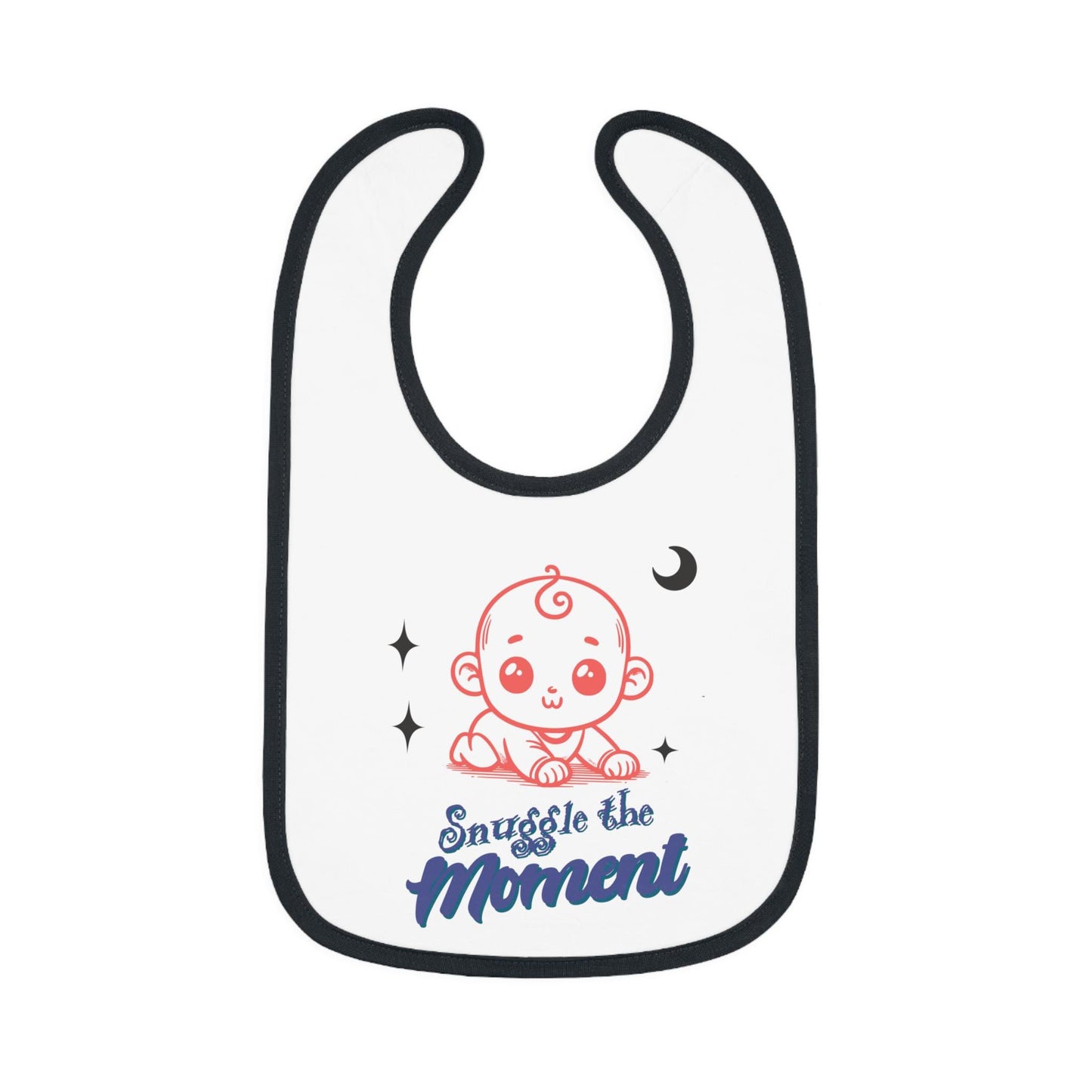 Snuggle the Moment baby bib | Contrast Trim Jersey Bib | Soft, Simple, and Quietly Sweet Baby Bib