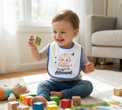Snuggle the Moment baby bib | Contrast Trim Jersey Bib | Soft, Simple, and Quietly Sweet Baby Bib