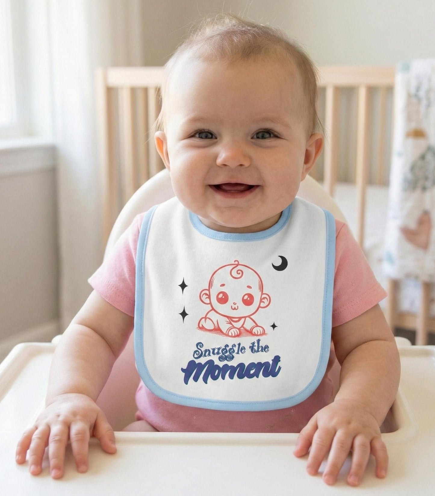 Snuggle the Moment baby bib | Contrast Trim Jersey Bib | Soft, Simple, and Quietly Sweet Baby Bib