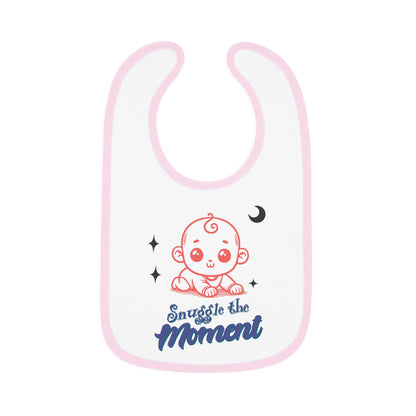 Snuggle the Moment baby bib | Contrast Trim Jersey Bib | Soft, Simple, and Quietly Sweet Baby Bib