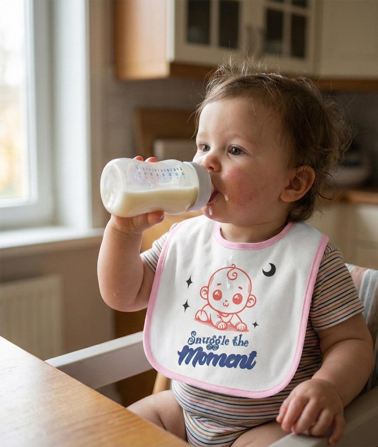 Snuggle the Moment baby bib | Contrast Trim Jersey Bib | Soft, Simple, and Quietly Sweet Baby Bib