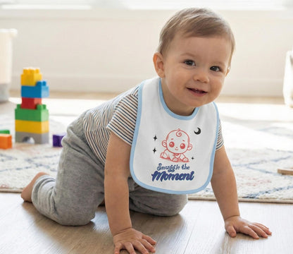 Snuggle the Moment baby bib | Contrast Trim Jersey Bib | Soft, Simple, and Quietly Sweet Baby Bib