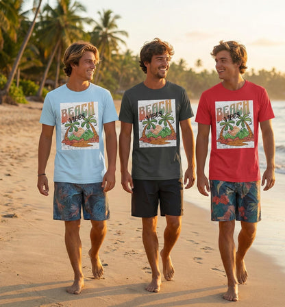 Beach Vibes Palm Trees Tee | Retro Sunset Surf Graphic | Soft, Classic-Fit Tee