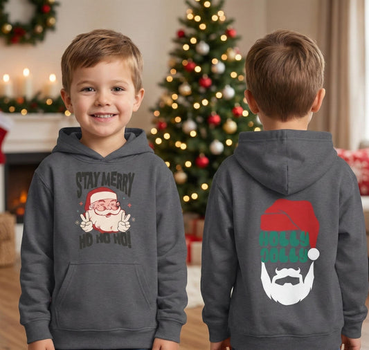 Holly Jolly Santa Youth Hoodie | Retro Holiday Sweatshirt