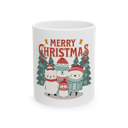 Merry Christmas Cute Winter Animals Mug | Holiday Penguin Polar Bear Snowman | Merry Christmas Cute Mug