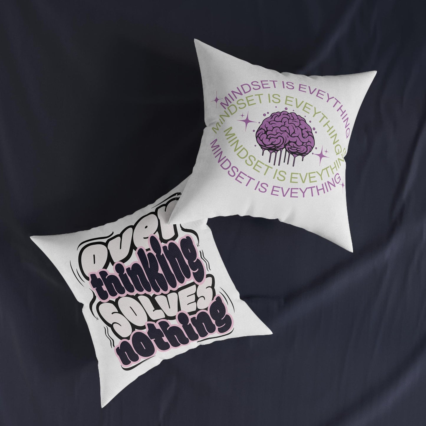 Mindset Is Everything brain illustration Square Pillow | Motivational Quote pillow