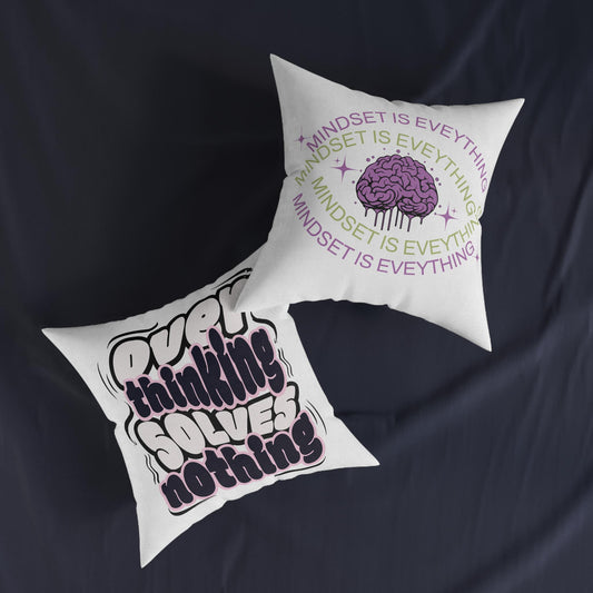 Mindset Is Everything brain illustration Square Pillow | Motivational Quote pillow