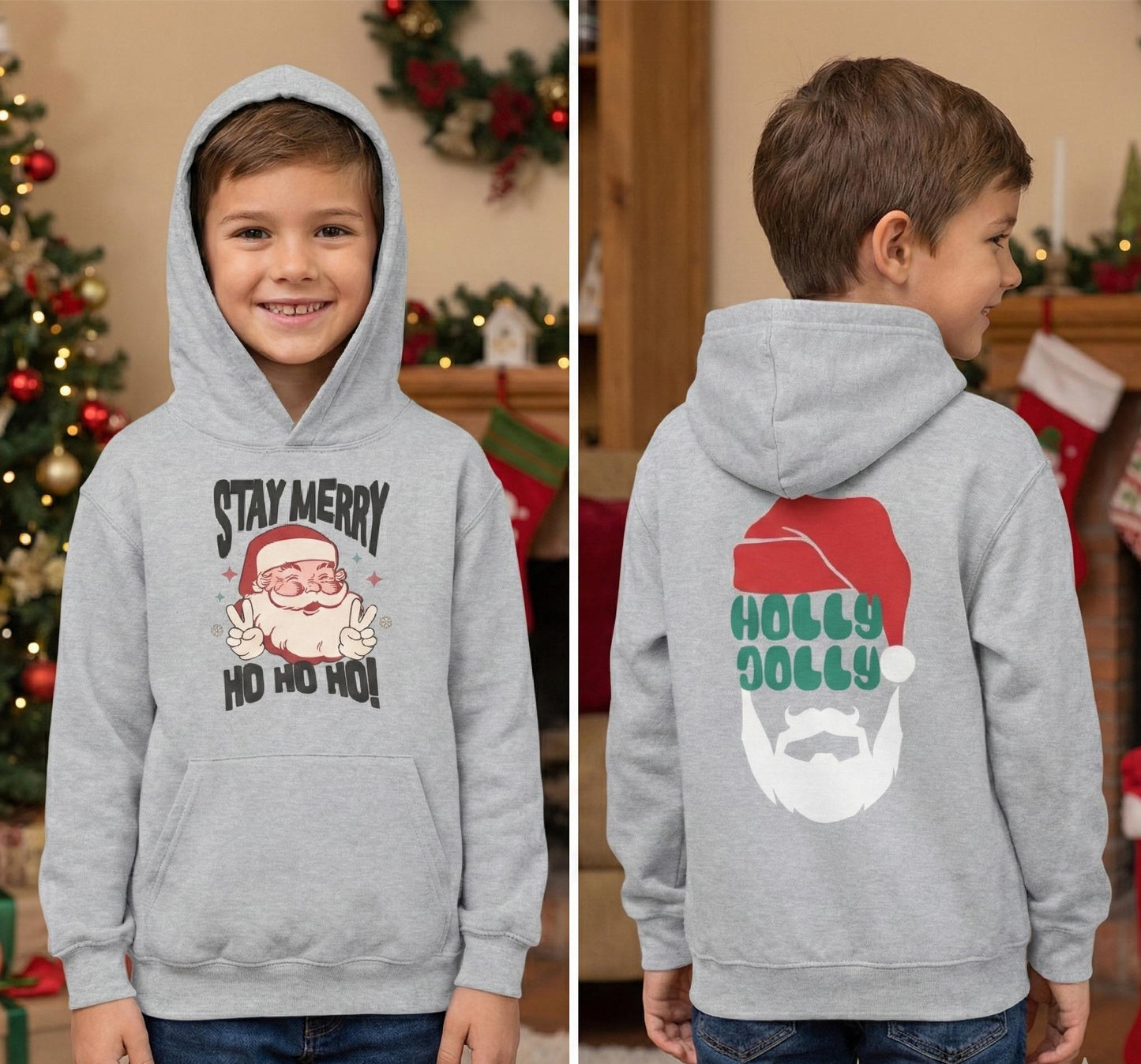 Holly Jolly Santa Youth Hoodie | Retro Holiday Sweatshirt