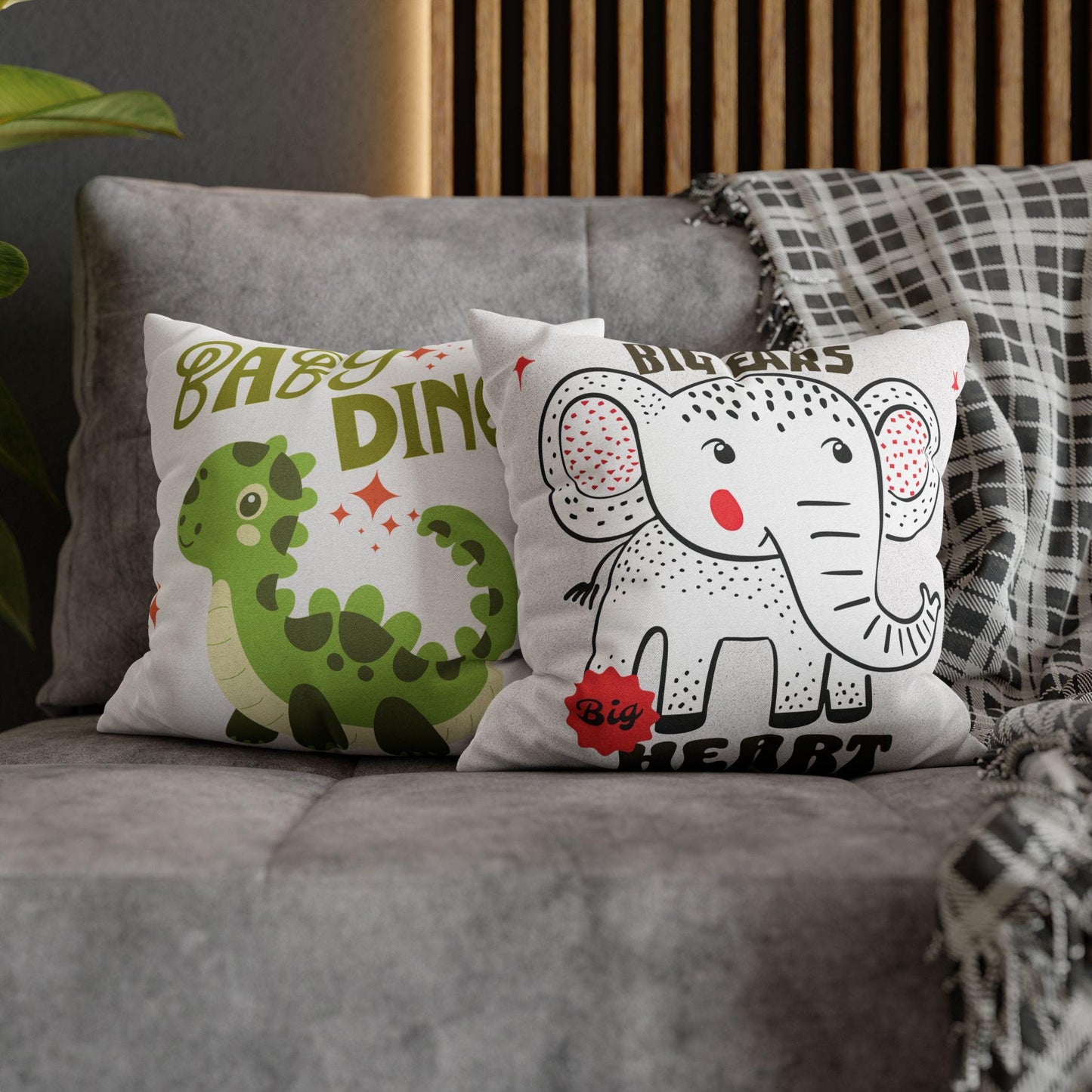 Elephant & Dino Pillowcase | Square Throw Pillowcase In 4 Sizes