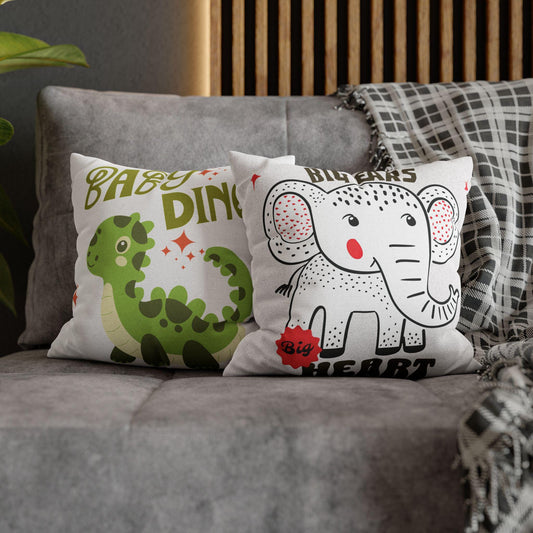 Elephant & Dino Pillowcase | Square Throw Pillowcase In 4 Sizes