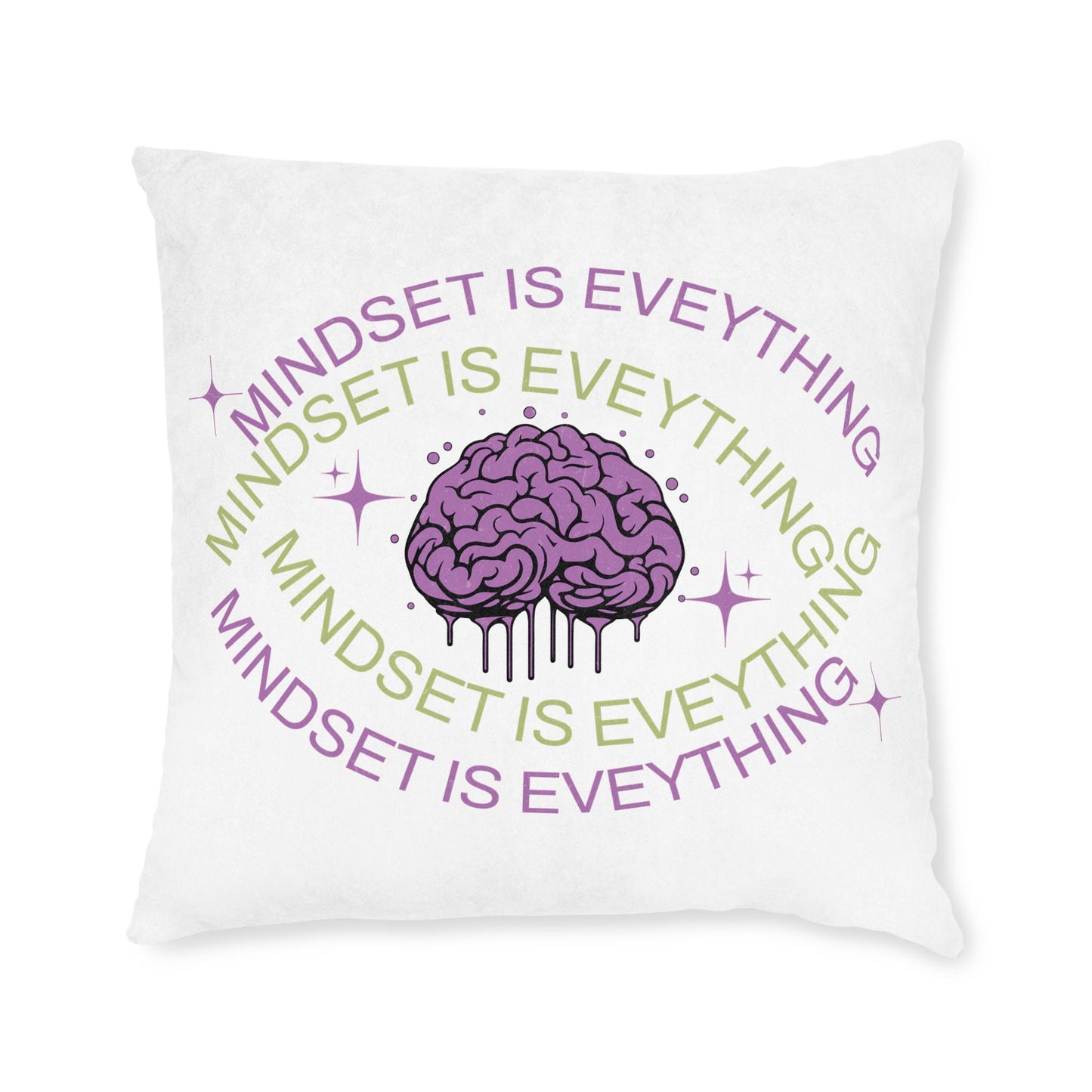 Mindset Is Everything brain illustration Square Pillow | Motivational Quote pillow