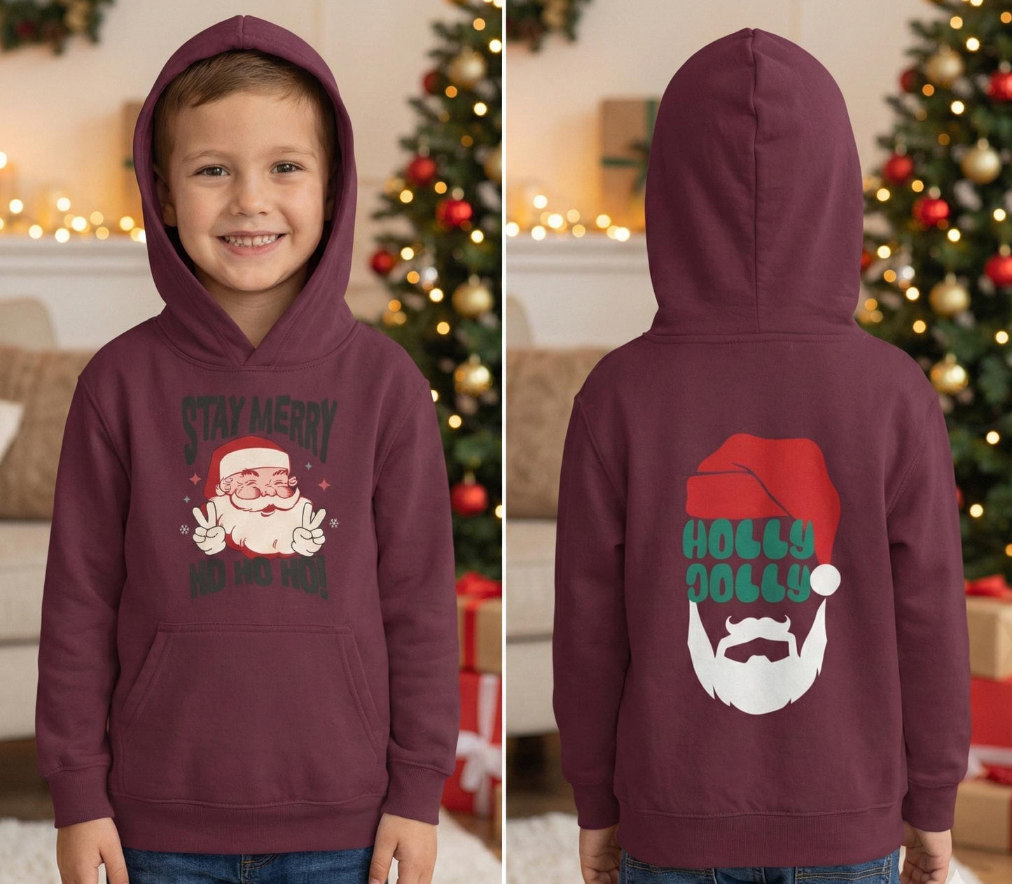 Holly Jolly Santa Youth Hoodie | Retro Holiday Sweatshirt