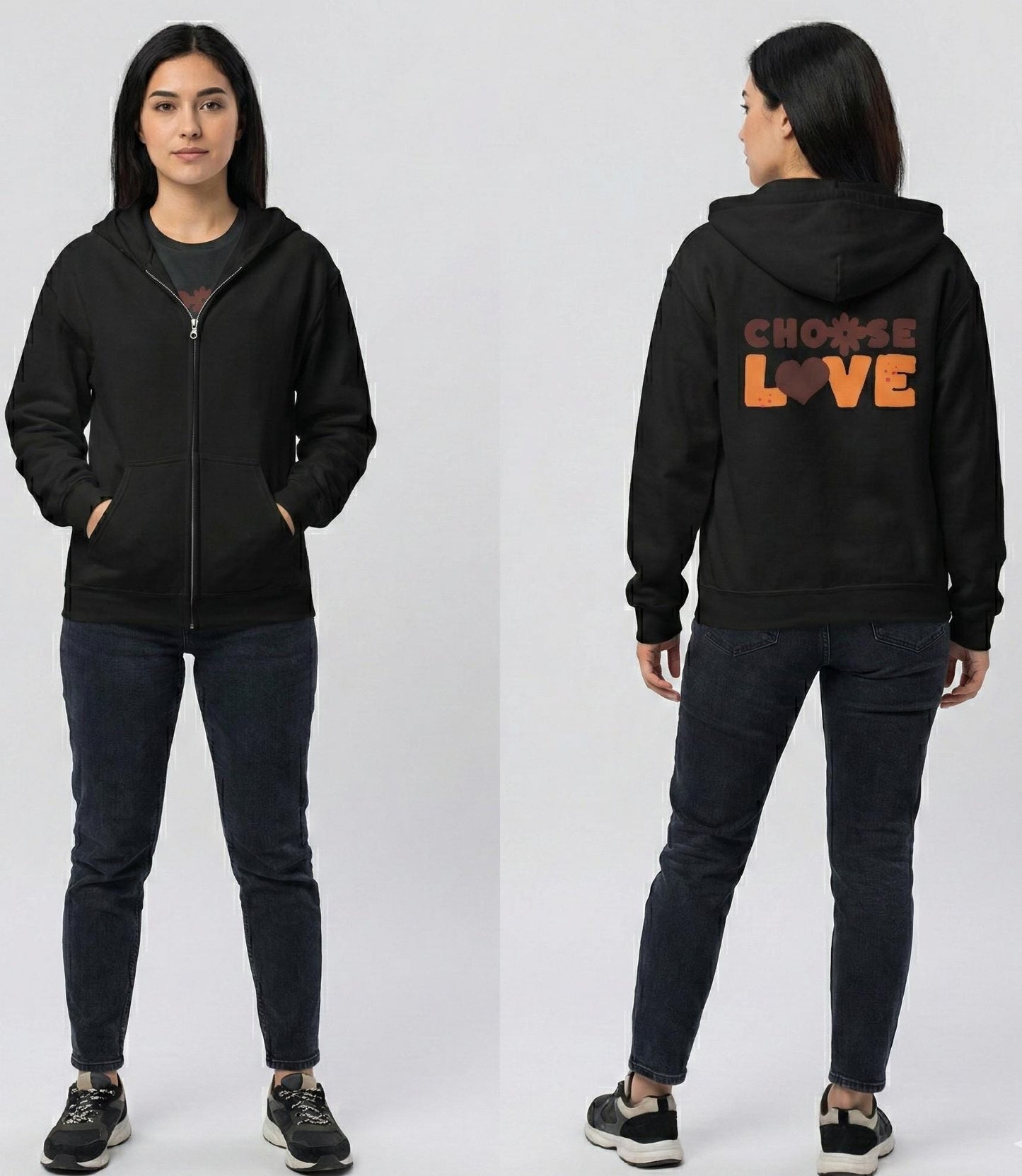 Choose Love hoodie | retro heart text design |  Zip-Up hoodie Carries a Warm, Optimistic Message