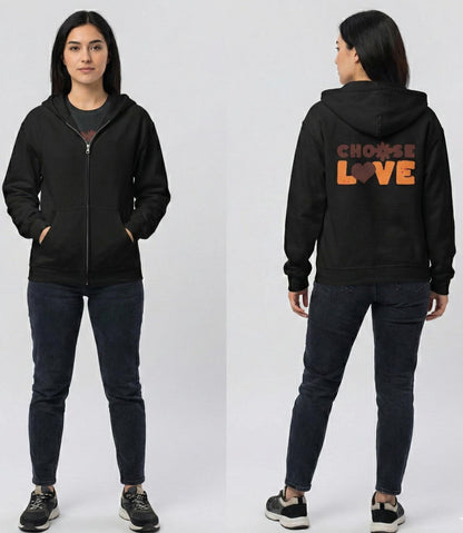 Choose Love hoodie | retro heart text design |  Zip-Up hoodie Carries a Warm, Optimistic Message