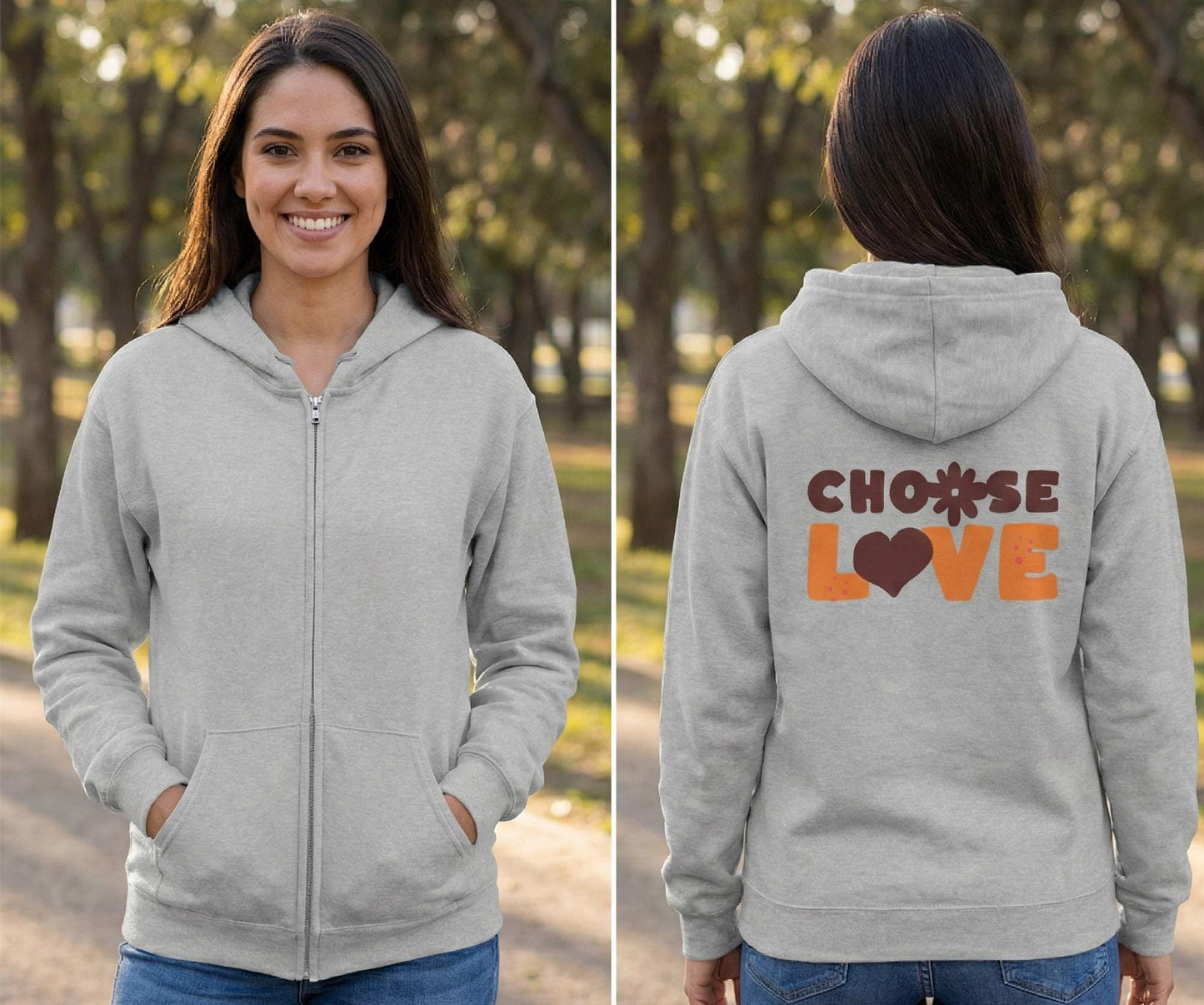 Choose Love hoodie | retro heart text design |  Zip-Up hoodie Carries a Warm, Optimistic Message