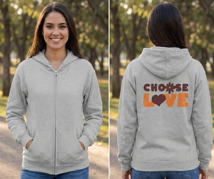 Choose Love hoodie | retro heart text design |  Zip-Up hoodie Carries a Warm, Optimistic Message