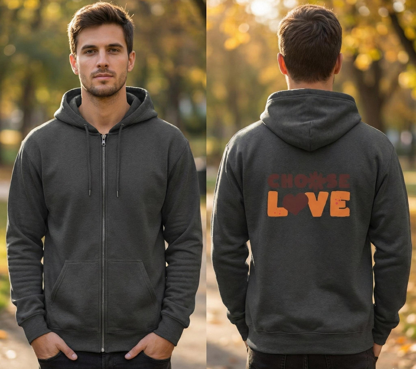 Choose Love hoodie | retro heart text design |  Zip-Up hoodie Carries a Warm, Optimistic Message