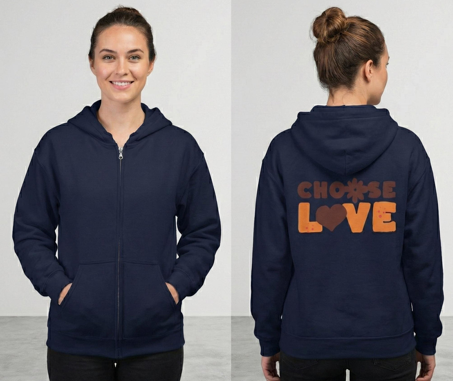 Choose Love hoodie | retro heart text design |  Zip-Up hoodie Carries a Warm, Optimistic Message
