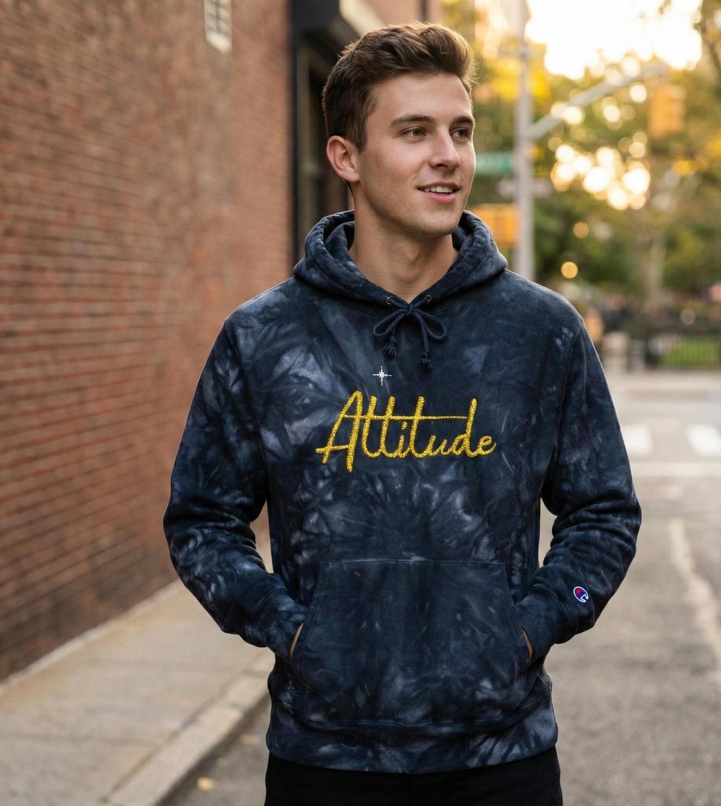Altitude Script Embroidered Hoodie | Black Tie-Dye Hoodie | Deep Charcoal Scrunch-Tie-Dye
