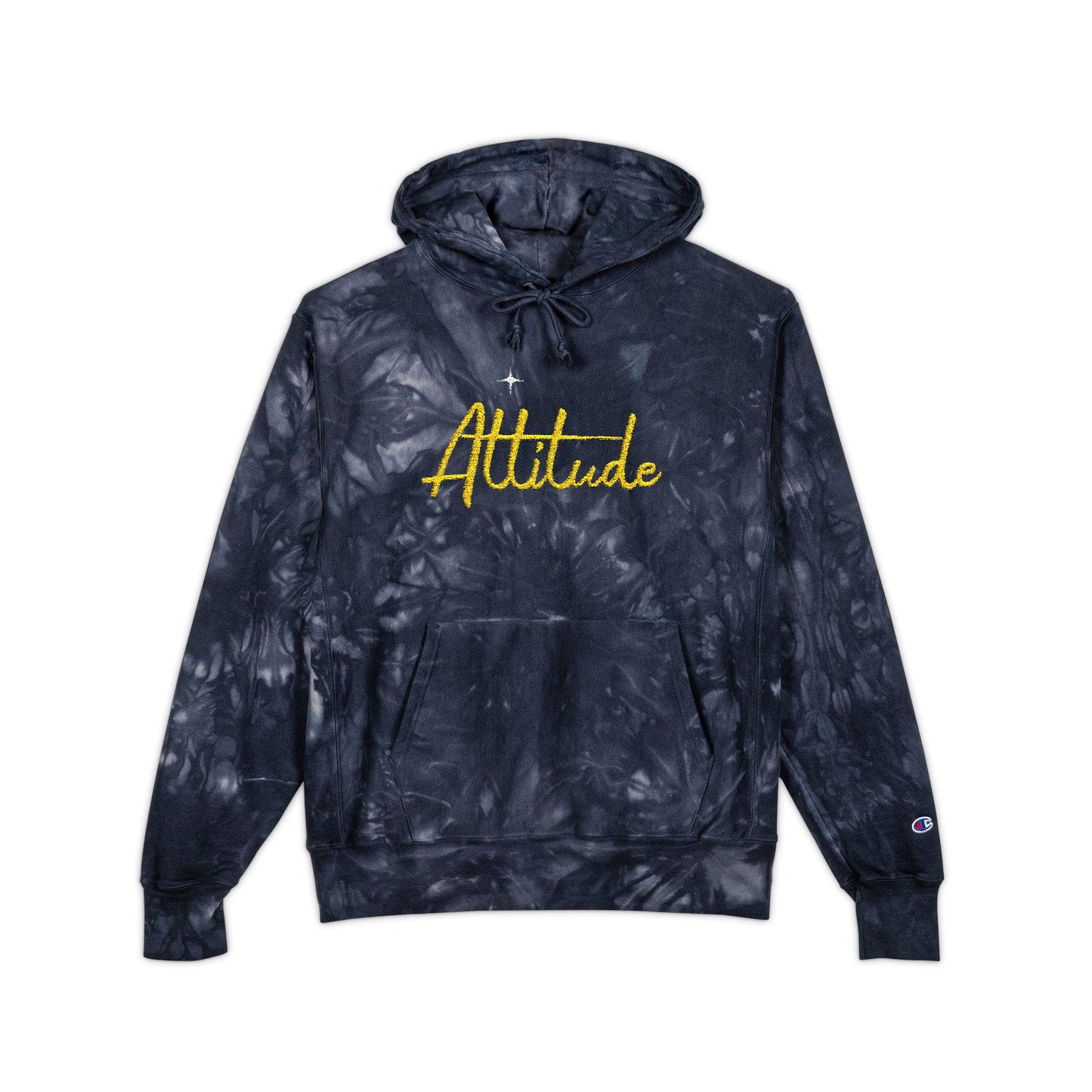 Altitude Script Embroidered Hoodie | Black Tie-Dye Hoodie | Deep Charcoal Scrunch-Tie-Dye