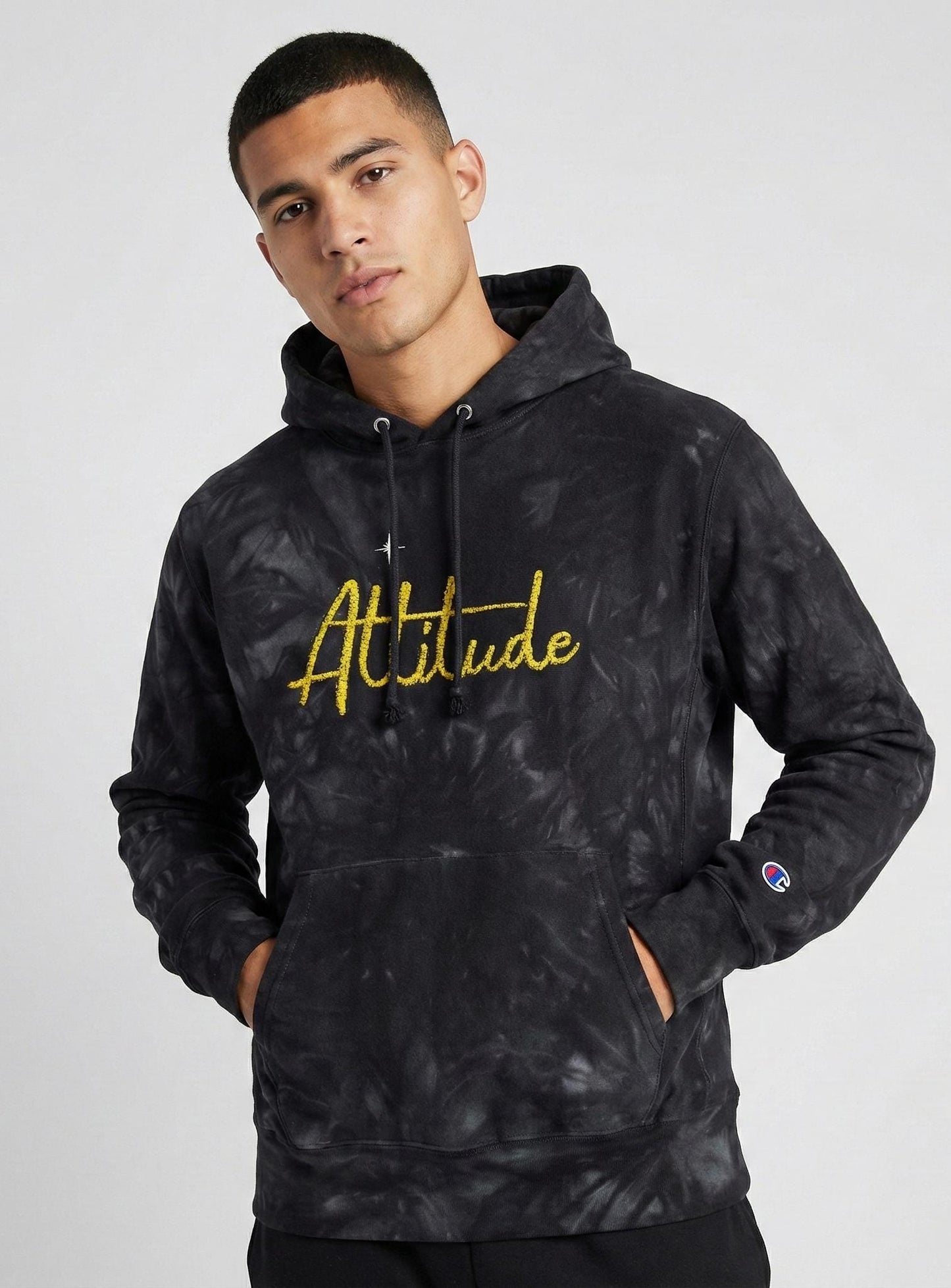 Altitude Script Embroidered Hoodie | Black Tie-Dye Hoodie | Deep Charcoal Scrunch-Tie-Dye