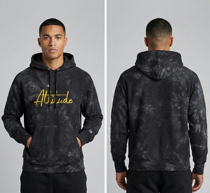 Altitude Script Embroidered Hoodie | Black Tie-Dye Hoodie | Deep Charcoal Scrunch-Tie-Dye
