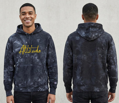 Altitude Script Embroidered Hoodie | Black Tie-Dye Hoodie | Deep Charcoal Scrunch-Tie-Dye